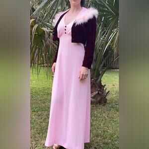Vintage fur-collar evening gown and jacket set